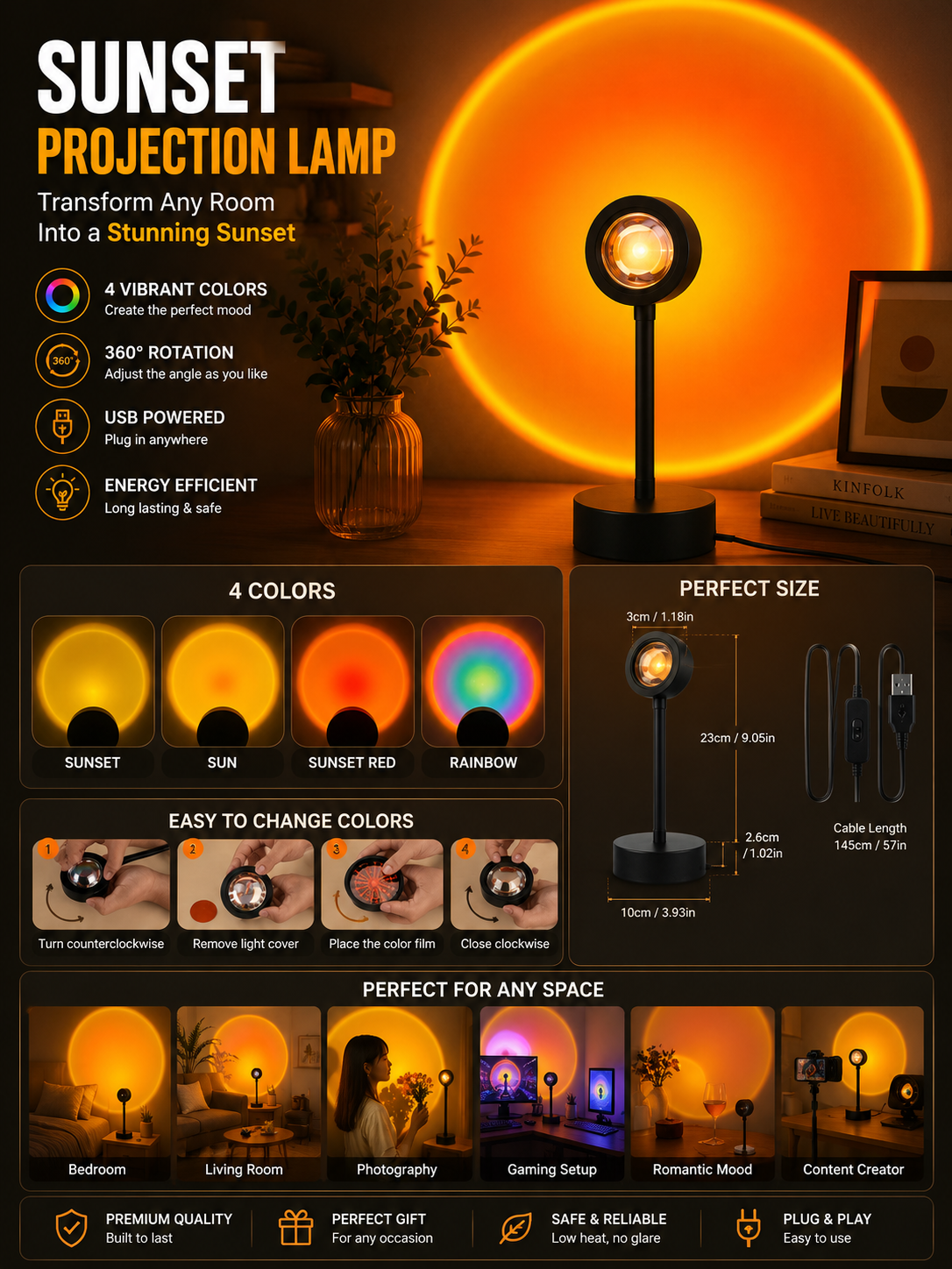 GoldenHour Sunset Projector Premium Bundle - 4 Colors specs