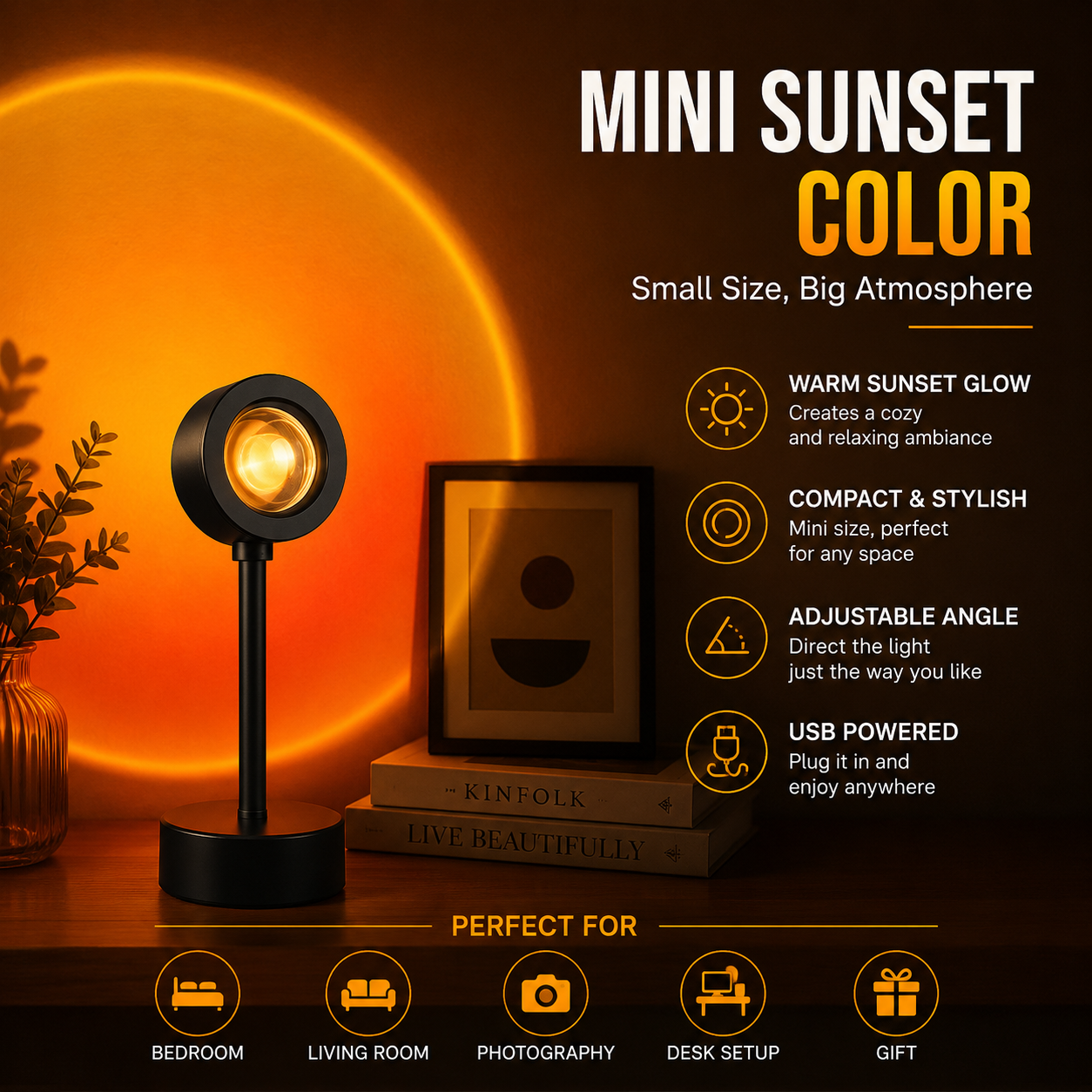 GoldenHour Mini Sunset Projector - Small Size Big Atmosphere