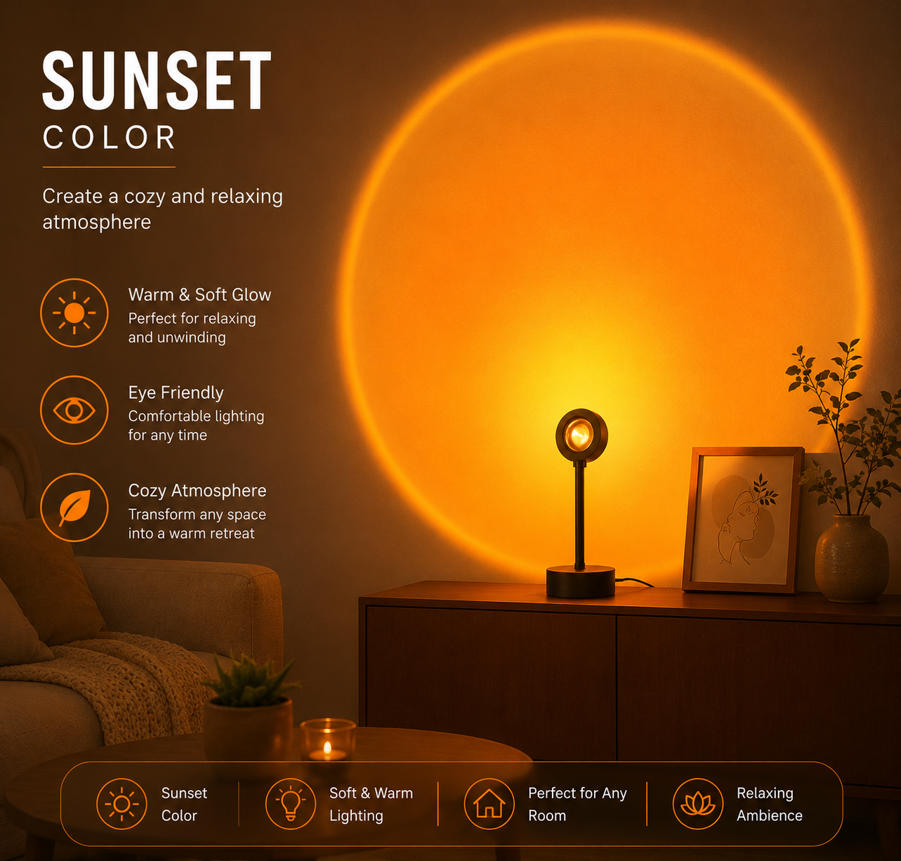 GoldenHour Sunset Projector - Cozy room lifestyle
